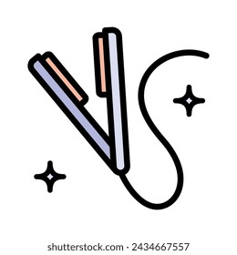 Hair straightener color icon. Temporary straightening curly hair by heating. Hairdresser tool. Contour symbol. Vector isolated simple drawing