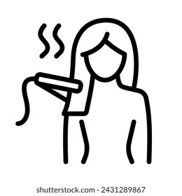 Hair straightener icon for hair care treatment and beauty or woman salon, line vector. Hair straightener appliance for female haircut straightening and haircare cosmetic treatment in outline icon
