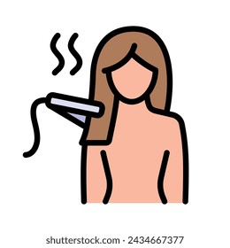 Hair straightener icon for hair care treatment and beauty or woman salon, color vector. Hair straightener appliance for female haircut straightening and haircare cosmetic treatment icon