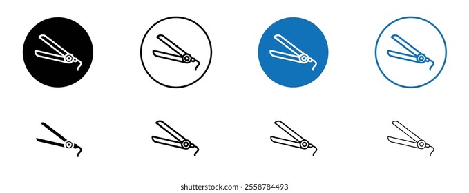 Hair straightener icon set in black and blue colors