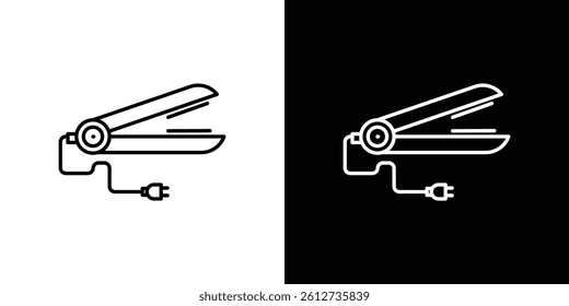 Hair straightener icon set. Black illustration isolated for graphic and web design
