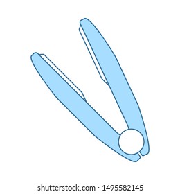 Hair Straightener Icon. Thin Line With Blue Fill Design. Vector Illustration.