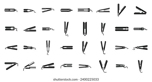 Hair straightener icons set simple vector. Salon iron hair. Care barber ceramic