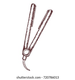 Hair straightener on white background, sketch illustration. Vector