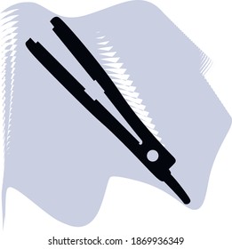 Hair straightener vector, barber, salon, hair, black straightener on lilac spot icon of a set, isolated on white background.
