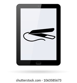 hair straightener vector icon on a realistic tablet. Flat design style.