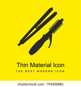 Hair straighter and hair curler bright yellow material minimal icon or logo design