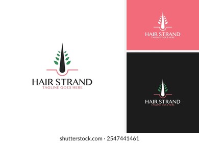 Hair strand and leaf hair care logo design for organic products template vector illustration idea