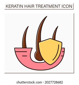 Hair strengthening color icon. Strength hair with shampoo and vitamins. Protection from baldness.Preserving hair follicles. Beauty procedure concept. Isolated vector illustration