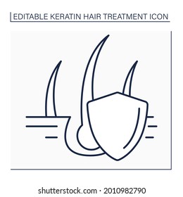 Hair strengthening line icon. Strength hair with shampoo and vitamins. Protection from baldness.Preserving hair follicles. Beauty procedure concept. Isolated vector illustration. Editable stroke