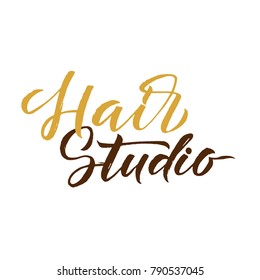 Hair Studio. Logo Beauty Vector Lettering. Custom handmade calligraphy. Vector Illustration. 