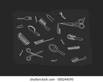 Hair stuff on black background. Vector illustration. Hand drawn