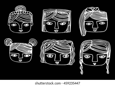 hair style doodle on black background
