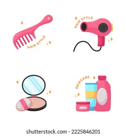 hair style hair dryer comb powder skincare product beauty woman make up sticker illustration