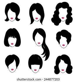 Hair Style Set. Woman Profiles. Girl Silhouettes Collection. Female Beauty Icons.