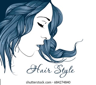 Hair style. Sketch. Beauty girl face on a white background