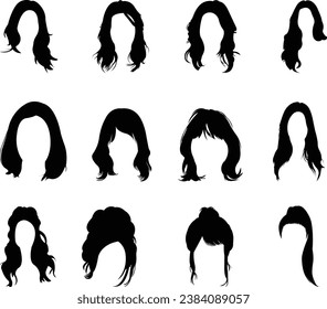 Hair styles silhouette black vector collection set.
