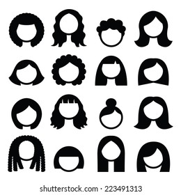 Hair Styles, Wigs Icons Set - Women 