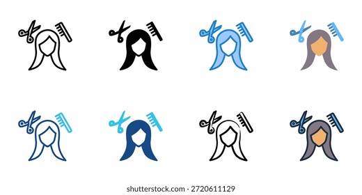 Ícones de estilo de cabelo definir coleção de vários estilos. Traçado editável 
