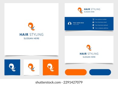 Diseño del logo de estilo de cabello con eslogan editable. Libro de promoción de marca y plantilla de tarjeta de visita.