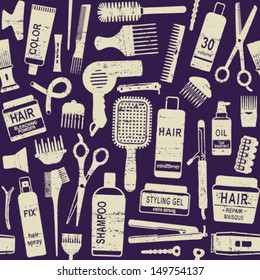 Hair styling related vector seamless pattern background 1