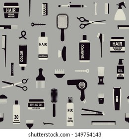 Hair styling related vector seamless pattern background 2