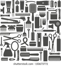 Hair styling related vector seamless pattern background 7