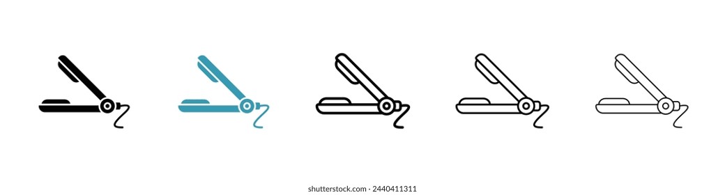 Hair Styling and Salon Tool Icons. Hair Straightener and Curling Equipment. Beauty and Haircare Symbols