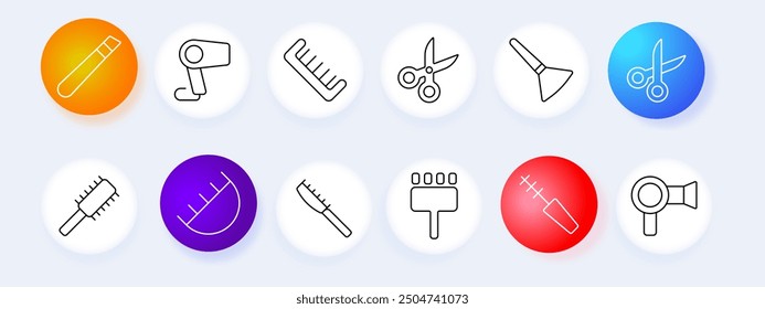 Hair styling set icon. Scissors, comb, hairdryer, barber, grooming, beauty, tools, salon, haircut, hygiene, equipment, vector, graphic, illustration.