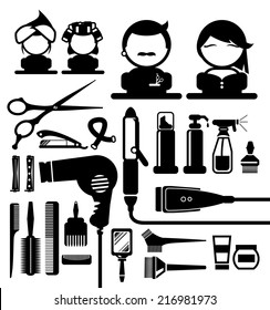 Hair styling silhouette icons set