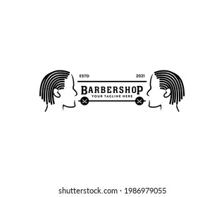 hair stylist african american dreadlocks locs barbershop logo with male silhouette icon