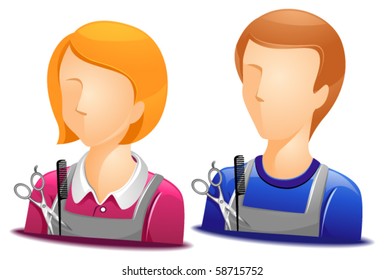 Hair stylist Avatars with Scissors and Comb in front - Vector
