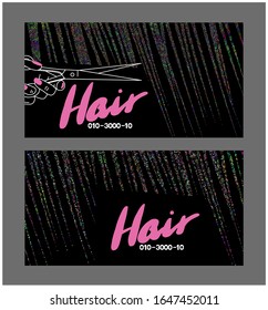 Hair stylist busines cards with multicolor made from dots hair. Vector illustration
