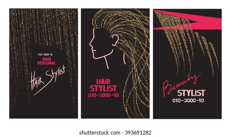 Hair Stylist Business Cards With Abstract Gold Hair And Scissors