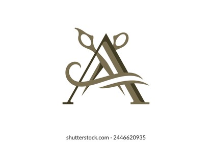 Hair stylist golden scissors and beautiful curl of hair