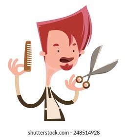 Hair stylist holding scissors vector illustration cartoon character