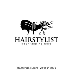Cabelo estilista salão design logotipo, Imagem vetorial