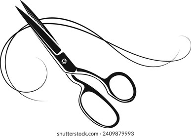 Hair stylist scissors and beautiful curly curl of hair. Design for a beauty salon