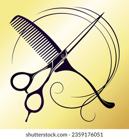 Hair stylist scissors and comb. Design for beauty and hair salon