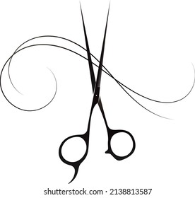 Hair Stylist Scissors Silhouette. Hair Curl And Scissors Beauty Salon Symbol