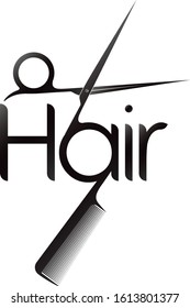 Hair symbol with scissors and comb silhouette for business