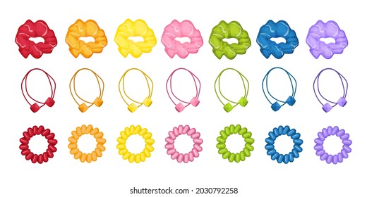 Hair tie set with different form and color vector illustration isolated on white background.