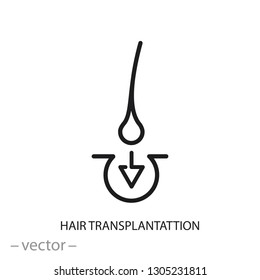 hair transplant icon, hair implant, linear sign on white background - vector illustration eps10