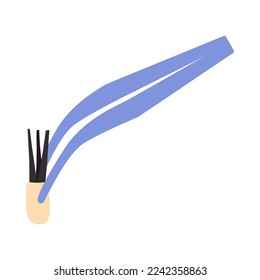 Hair transplant treatment forceps symbol. Surgical tweezers pulling out hair follicle. Alopecia medical procedure equipment tool. Hair loss diagnosis and transplantation concept. Vector illustration.