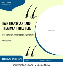 Hair transplant and treatment geometric vector banner. Geometric shapes social media banner and post.