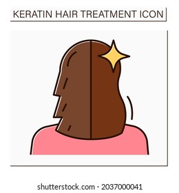 Hair Treatment Color Icon. Keratin Cure Result. Hair Before And After. Haircare In Salon. Beauty Procedure Concept. Isolated Vector Illustration