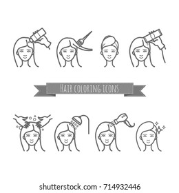 hair treatment icons set, coloring, care, styling for your design