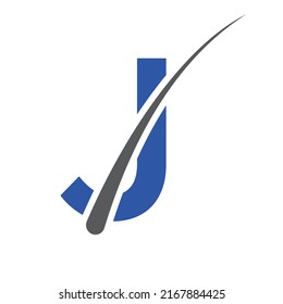Hair treatment logo on J letter vector template. Dermatology logo design, Hair care treatment. Anti-dandruff flakes icon for shampoo. Anti-dandruff oil design
