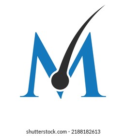 Hair Treatment Logo on M Letter Vector template. Dermatology Logo Design, Hair Care Treatment. Anti-Dandruff Flakes Icon for Shampoo. Anti-dandruff Oil Symbol