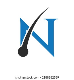Hair Treatment Logo on N Letter Vector template. Dermatology Logo Design, Hair Care Treatment. Anti-Dandruff Flakes Icon for Shampoo. Anti-dandruff Oil Symbol